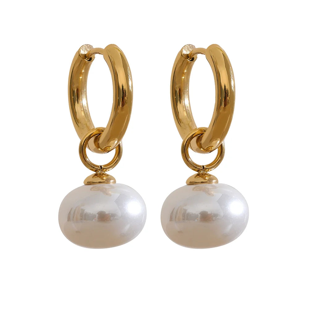 High Quality Pearl Drop Stainless Steel Golden - Hoop Earrings Charms Fashion Jewelry