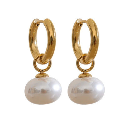 High Quality Pearl Drop Stainless Steel Golden - Hoop Earrings Charms Fashion Jewelry