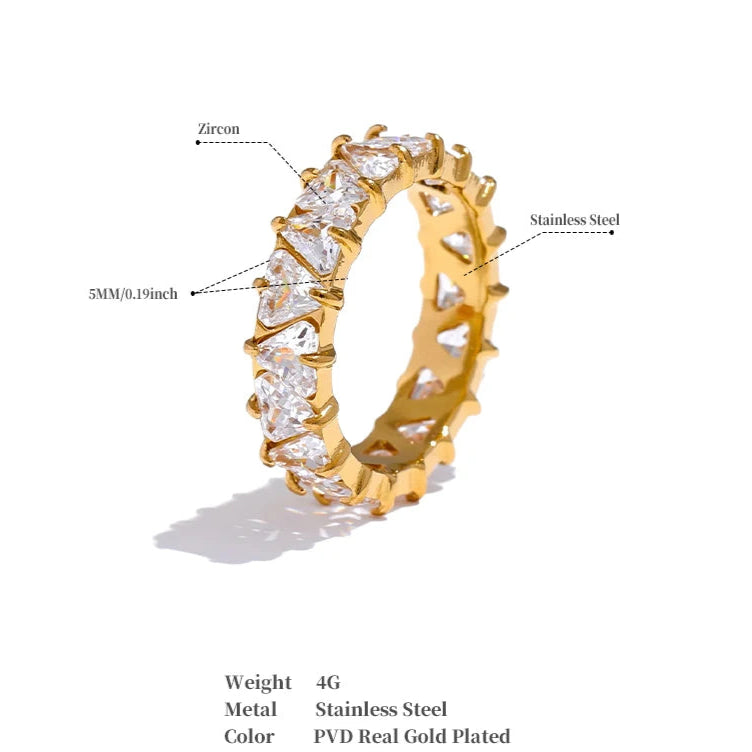 Luxe Stainless Steel Heart Cubic Zirconia Ring - Gold & Platinum Plated Jewelry