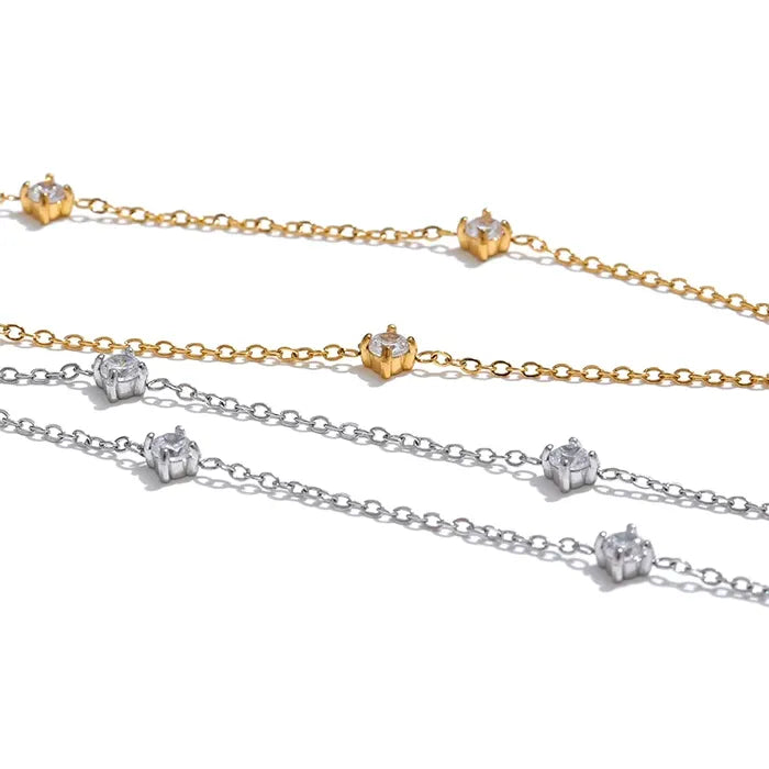 Cubic Zirconia Jewelry Set – Stainless Steel Necklace - Bracelet & Anklet