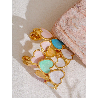 Candy Enamel Heart Cuff – 18K Gold Plated Stainless Steel Bracelet