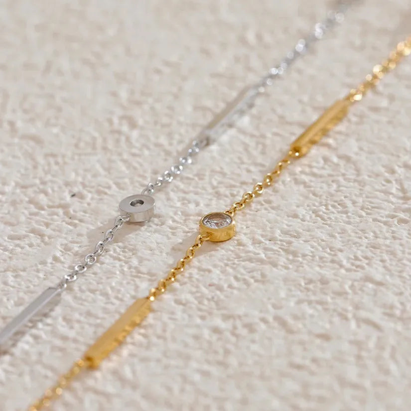 Zircon Thin Chain Charm Bracelet – 316L Stainless Steel