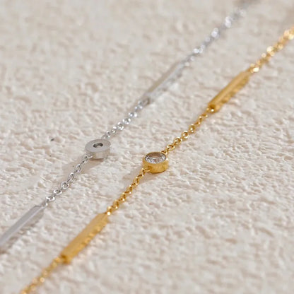 Zircon Thin Chain Charm Bracelet – 316L Stainless Steel