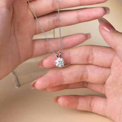 Luxe Jewels 2Carat 8.0mm Real Moissanite Pendant Necklace For Women 100% 925 Sterling Silver
