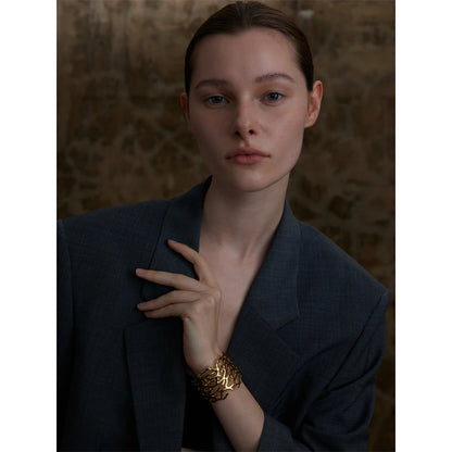 Twig Hollow Wide Cuff – Gold Plated Stainless Steel Statement Bracelet