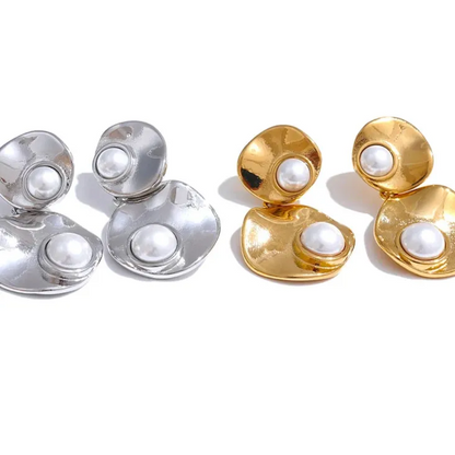 Elegant Gold Plated Round Pearl Earrings – Tarnish-Free Drop Style