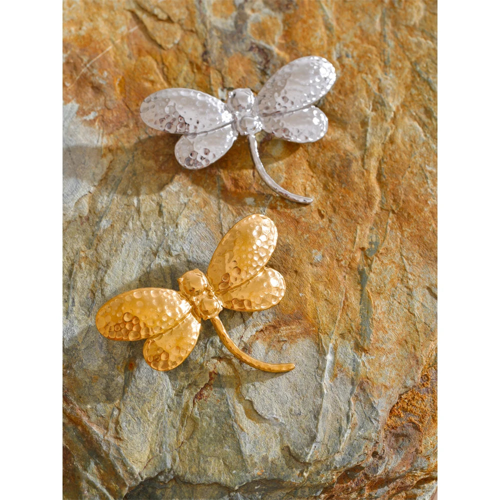 Dragonfly Brooch – Waterproof Gold-Plated Stainless Steel Pin