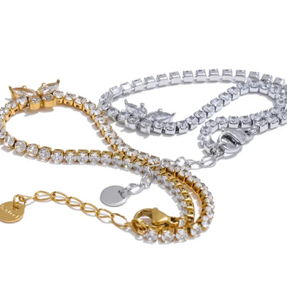 3MM Butterfly Zirconia Tennis Bracelet – Gold/Silver Stainless Steel, Delicate & Bling