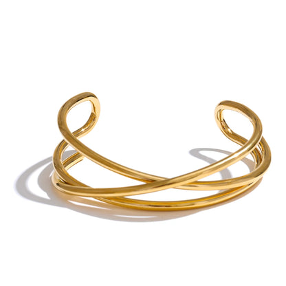 Hollow Line Cuff Bracelet – 58mm Gold Plated Stainless Steel