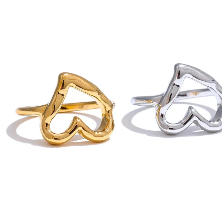 Luxe Jewels Women’s Stainless Steel Heart Love Ring - 18K Gold Plated Jewelry