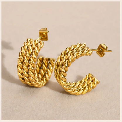 Triple Hoop Earring For Women, Rope Twist Open Hoops, Danity Fashion Stainless Steel Jewelry, No Fade