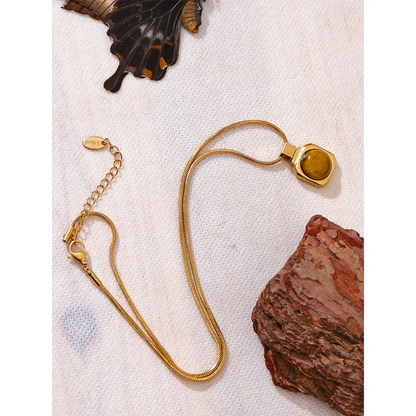 Natural Tiger Eye Gemstone Necklace – Square Pendant in Gold