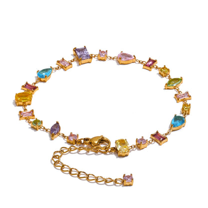 Colorful Zirconia Charm Bracelet – Gold Plated Stainless Steel, Waterproof