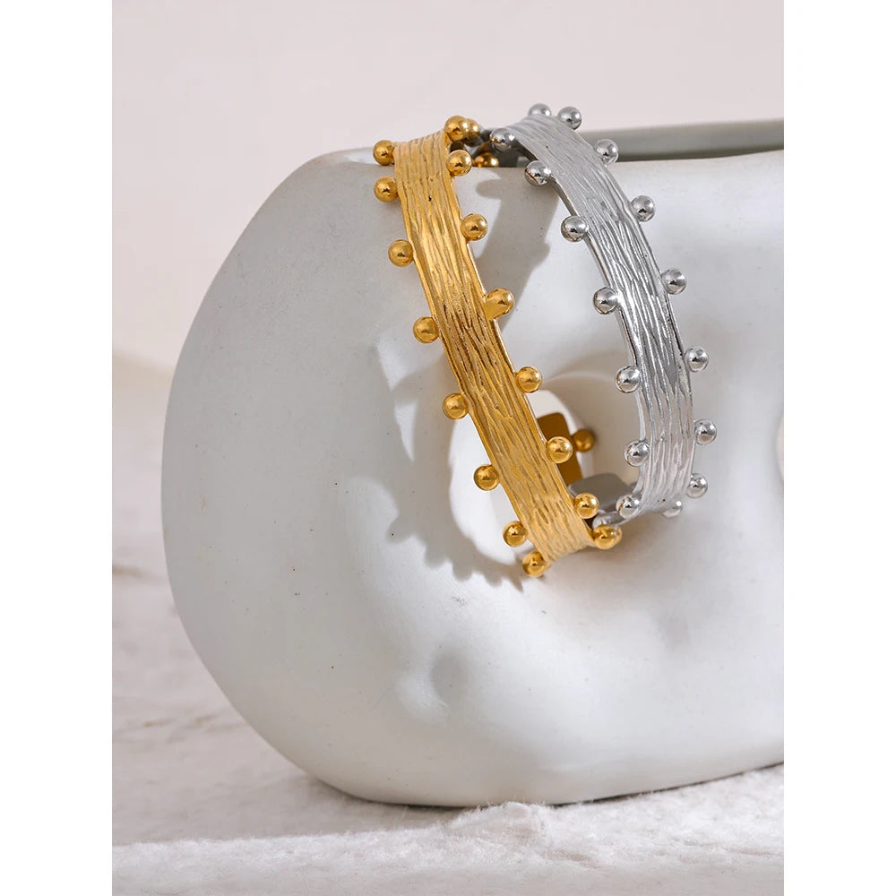 Wide Textured Cuff Bracelet – 18K Gold Plated Stainless Steel, Statement Jewelry