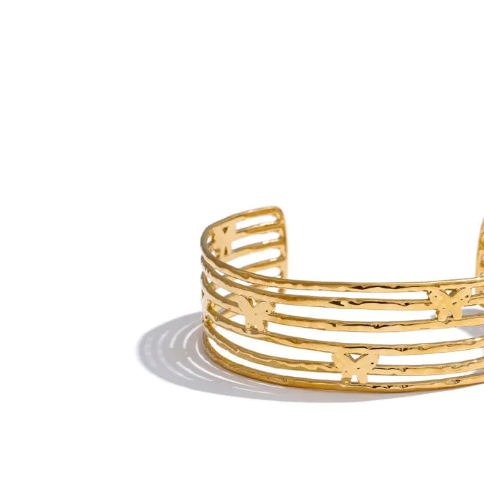 Butterfly Cuff Bracelet – Gold-Plated Stainless Steel Wide Open Bangle