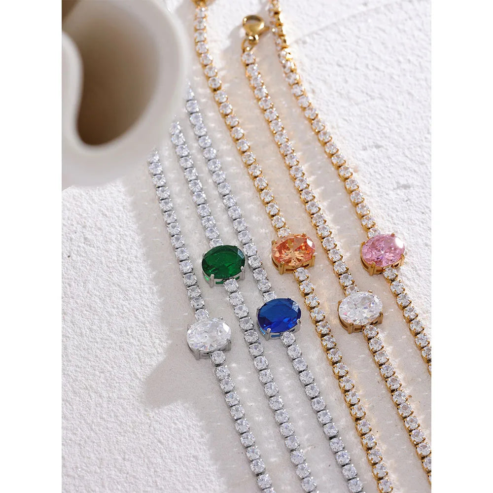 Luxury Tennis Zirconia Bracelet – Gold Plated Stainless Steel, Waterproof