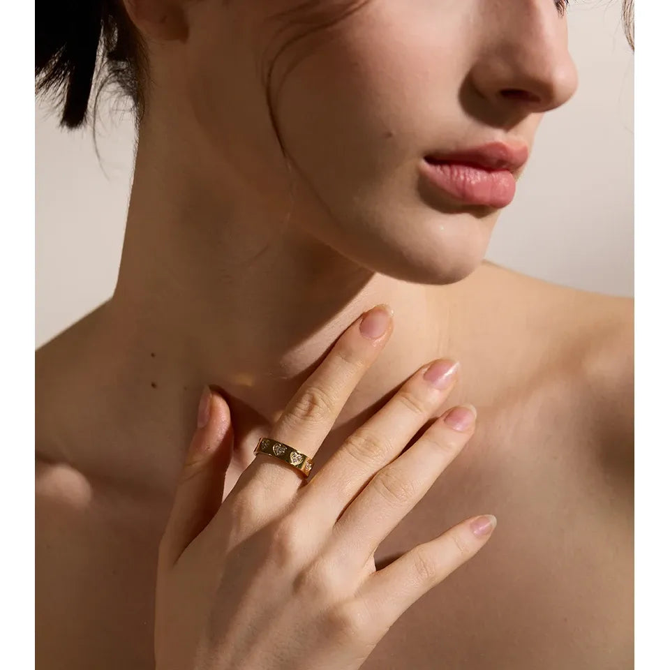 Luxe Jewels Cubic Zirconia Heart Ring – PVD Gold Plated Stainless Steel Jewelry