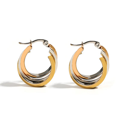 Greatera Trendy Stainless Steel Twisted Tricolor Hoop Earrings for Women Layered Round Circle Metal Earrings Waterproof Jewelry