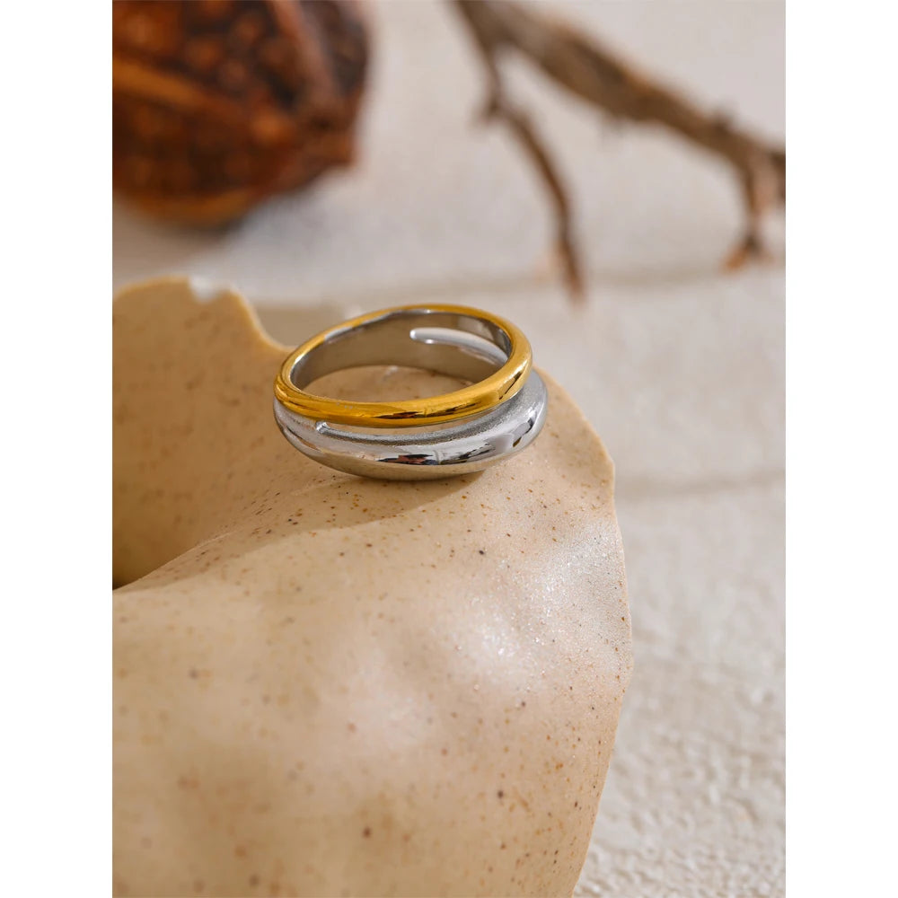 Luxe Jewels Dual Colour Ring – 18K Gold Plated Stainless Steel Trending Jewelry