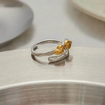 Two Color Heart Love Open Ring Stainless Steel Finger Jewelry Waterproof Geometric Adjustable Rings For Women