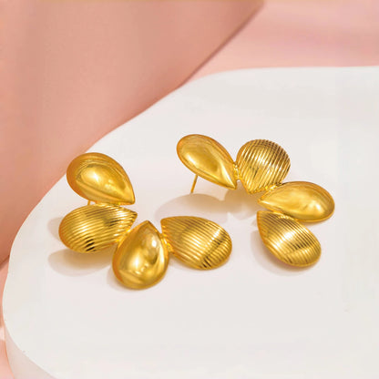 Elegant Geometric Flower Stainless Steel Earrings for Women Smooth Gold Plated Exquisite Jewelry