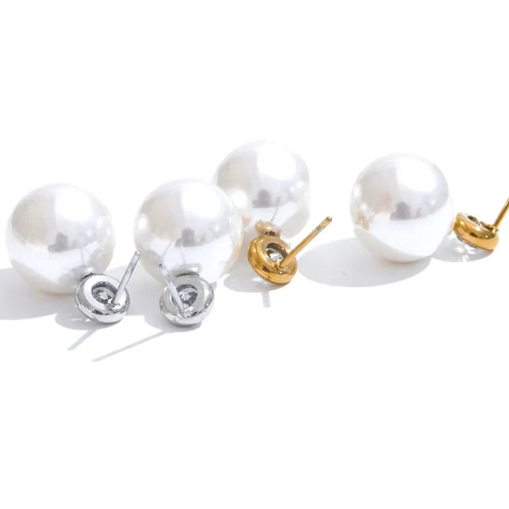 Korean Style Imitation Pearls Zircon Round Classic Daily Stud Earrings Women Stainless Steel - Charm Fashion Jewelry