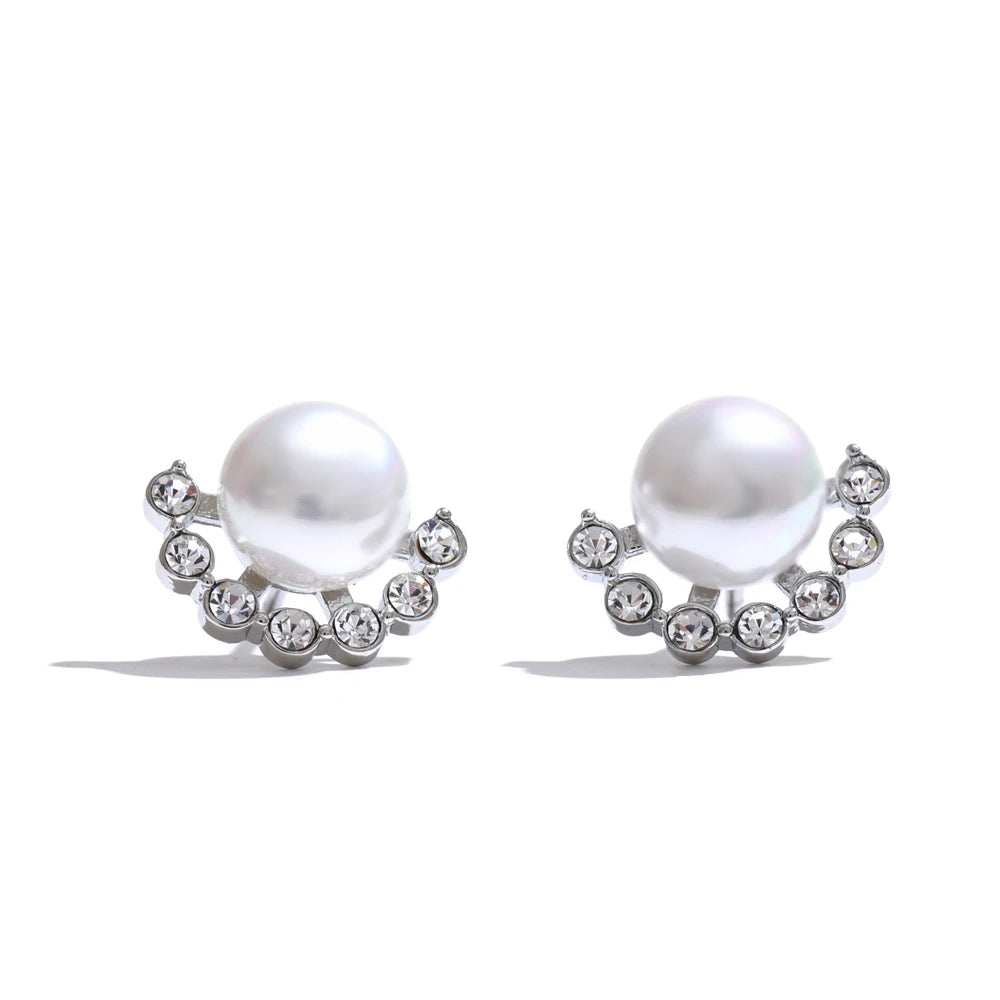 Pearl & Zirconia Stud Earrings – Gold Plated Water Resistant