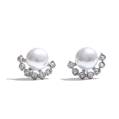 Pearl & Zirconia Stud Earrings – Gold Plated Water Resistant