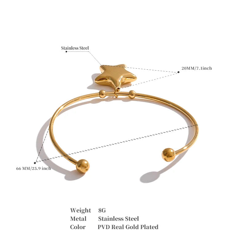 Star Cuff Bracelet – 18K Gold Stainless Steel Waterproof Bracelet