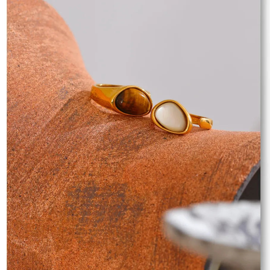 Luxe Jewels Tarnish-Free Ring with Natural Shell Stone - 18K PVD Gold Plated