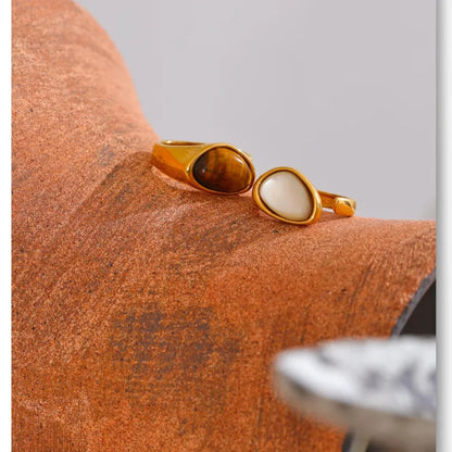 Luxe Jewels Tarnish-Free Ring with Natural Shell Stone - 18K PVD Gold Plated