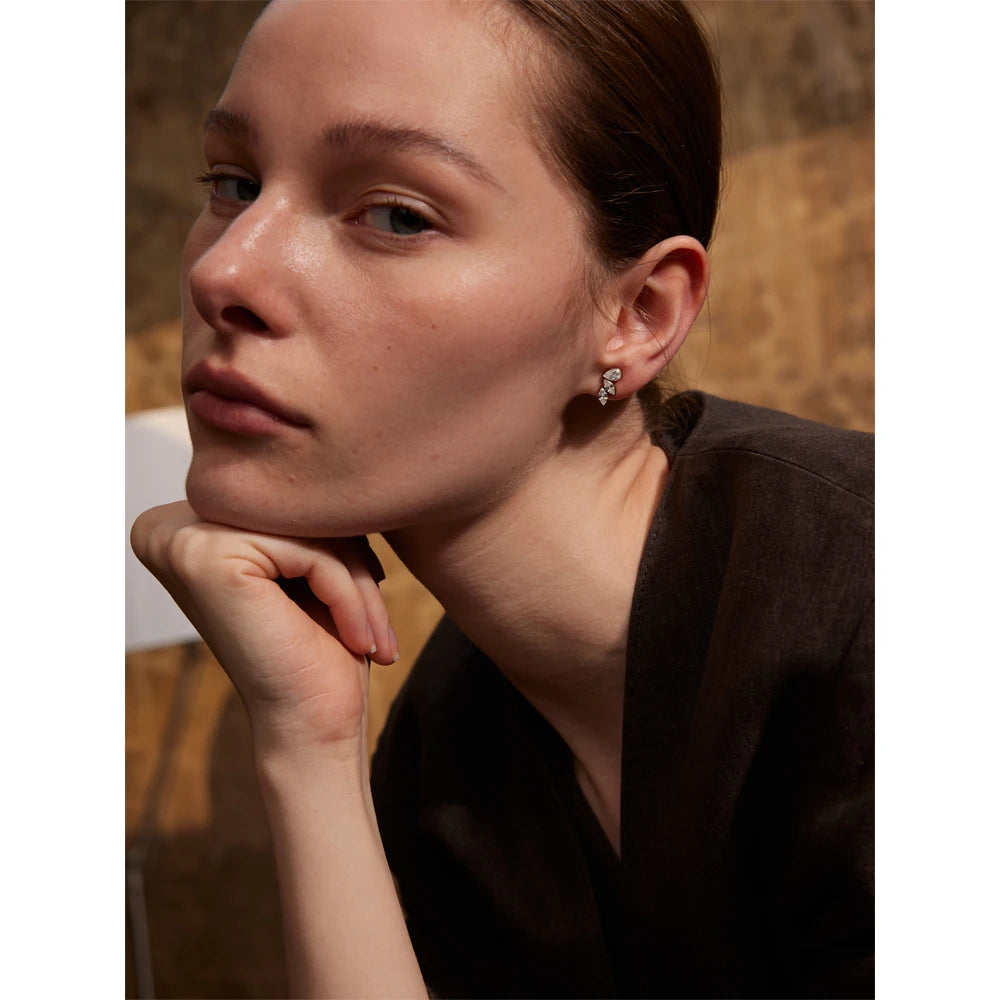 Waterproof Shiny Cubic Zirconia Exquisite Wing Small Stud Earrings - 18K Gold Plated Stainless Steel Chic Jewelry