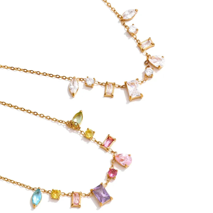 Colorful Cubic Zirconia Pendant Necklace Trendy Stainless Steel High Quality Jewelry