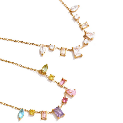 Colorful Cubic Zirconia Pendant Necklace Trendy Stainless Steel High Quality Jewelry