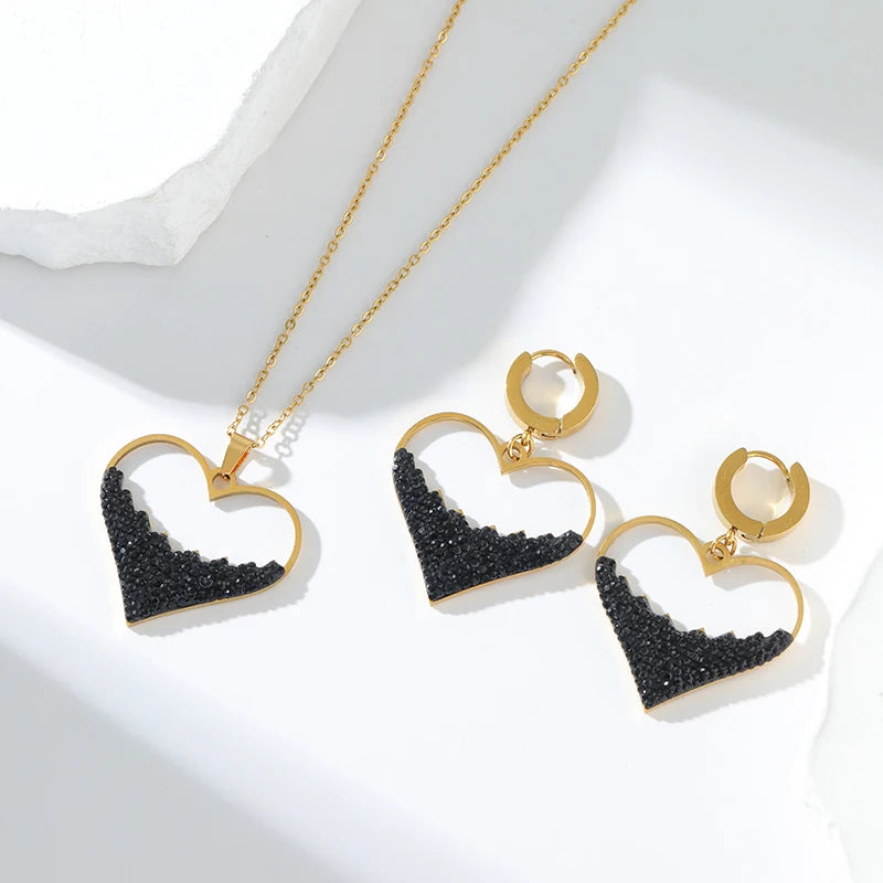 Hollow Heart Jewelry Set – 316L Stainless Steel Necklace & Earrings