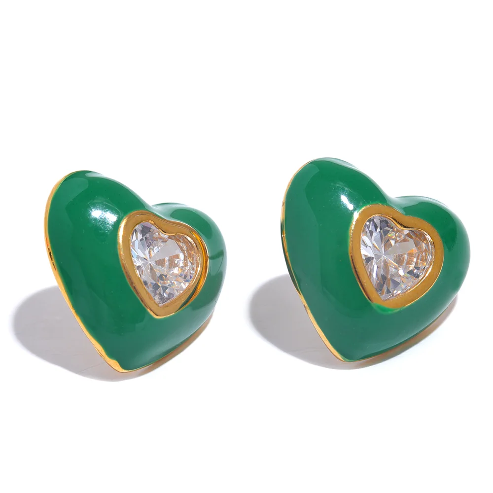 Elegant Colorful Heart Enamel Stud Earrings with CZ – Chic Jewelry