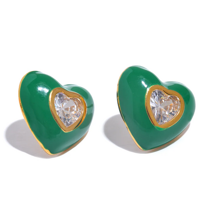 Elegant Colorful Heart Enamel Stud Earrings with CZ – Chic Jewelry