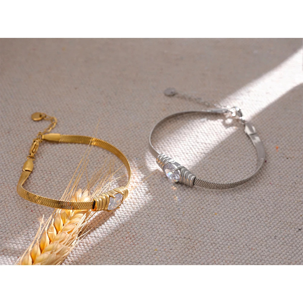 Bling Snake Texture Bracelet – Gold Plated Stainless Steel with Zirconia