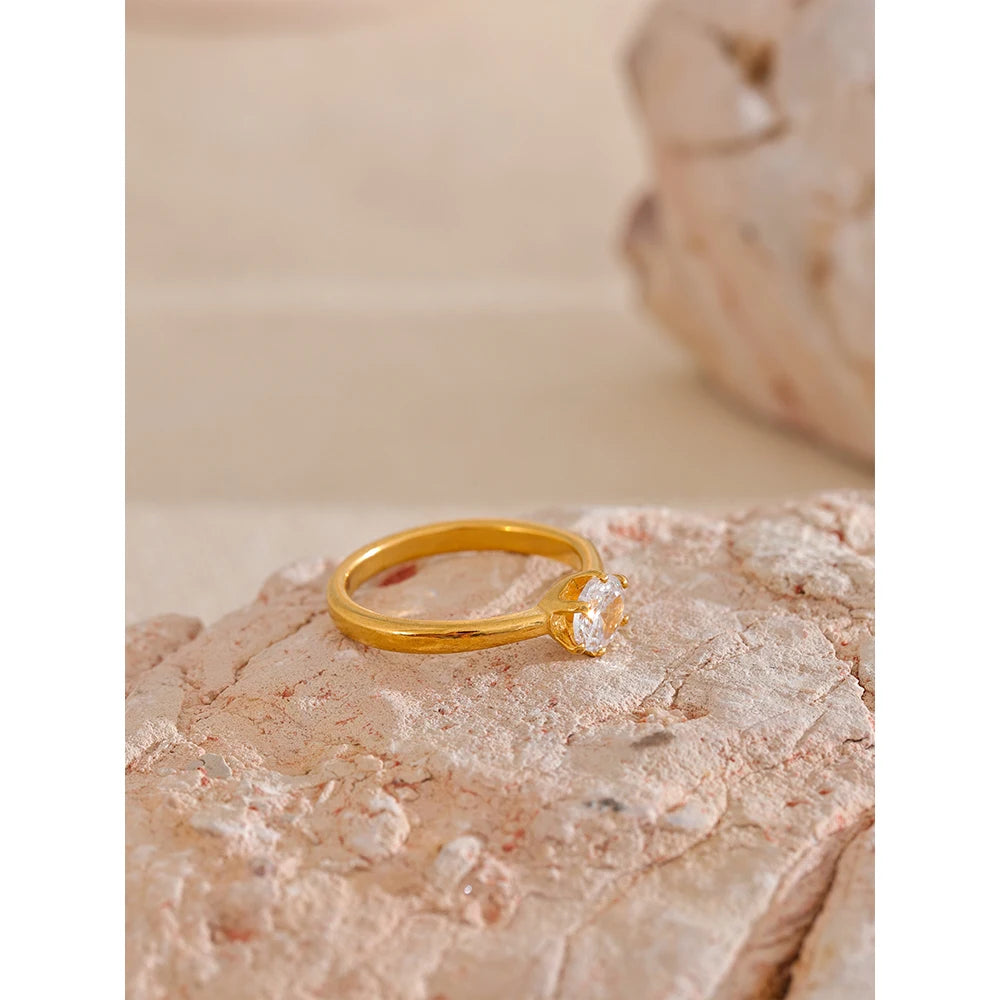 Luxe Jewels Cubic Zirconia Classic Ring – High-Quality 18K Gold Plated Jewelry