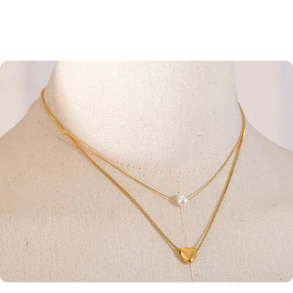 Two-Layer Heart and Pearl Necklace – Elegant Pendant Jewelry