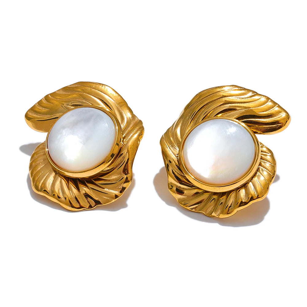 Chic Gold Plated Stud Earrings – Waterproof Natural Shell Design