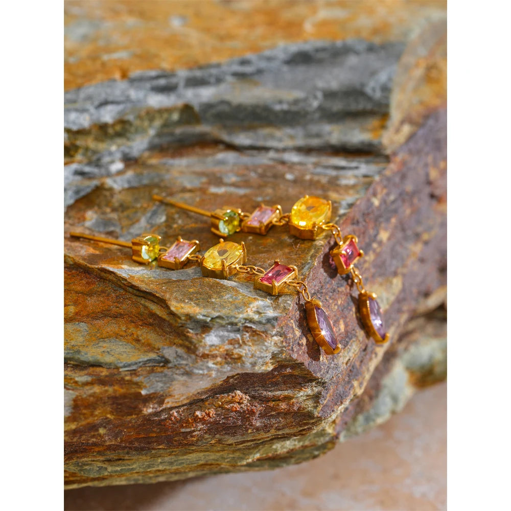 Colorful Cubic Zirconia Drop Earrings – Gold Plated, Tarnish-Free Jewelry