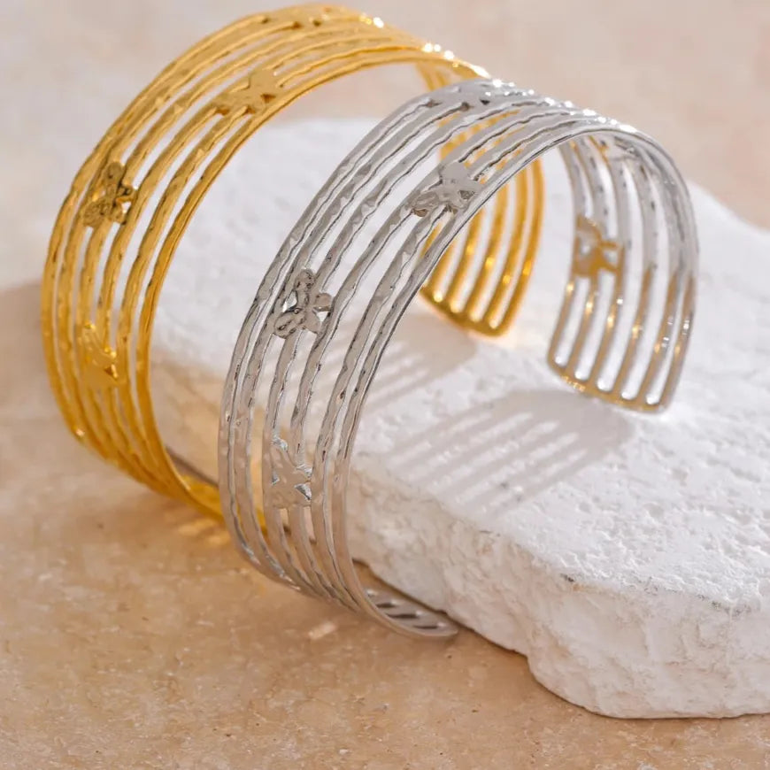 Butterfly Cuff Bracelet – Gold-Plated Stainless Steel Wide Open Bangle