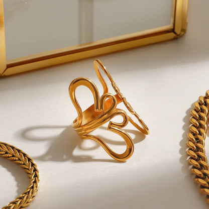 Flower Hollow Adjustable Open Ring 18K PVD Plated Simple Sleek Ring