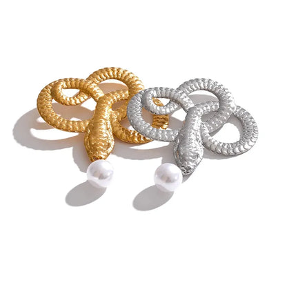 Snake Drop Pearl Brooch – 316L Stainless Steel Gold-Plated Pin