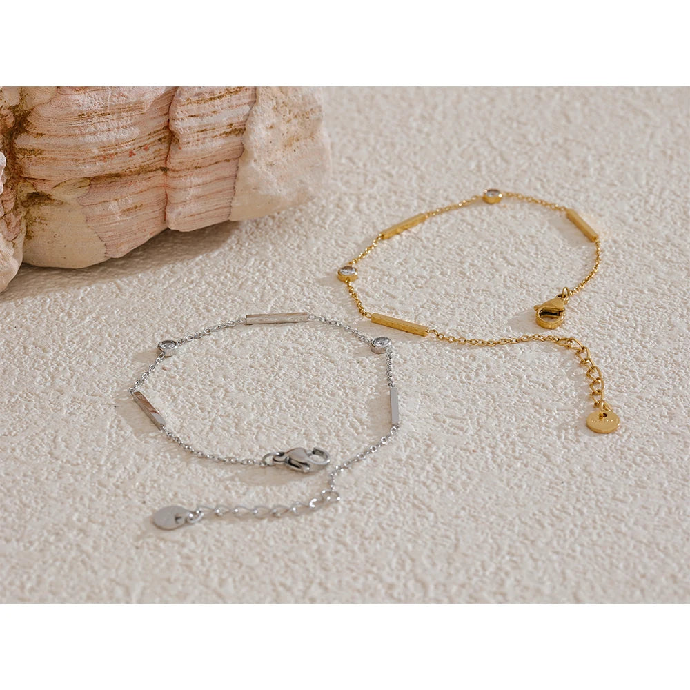 Zircon Thin Chain Charm Bracelet – 316L Stainless Steel