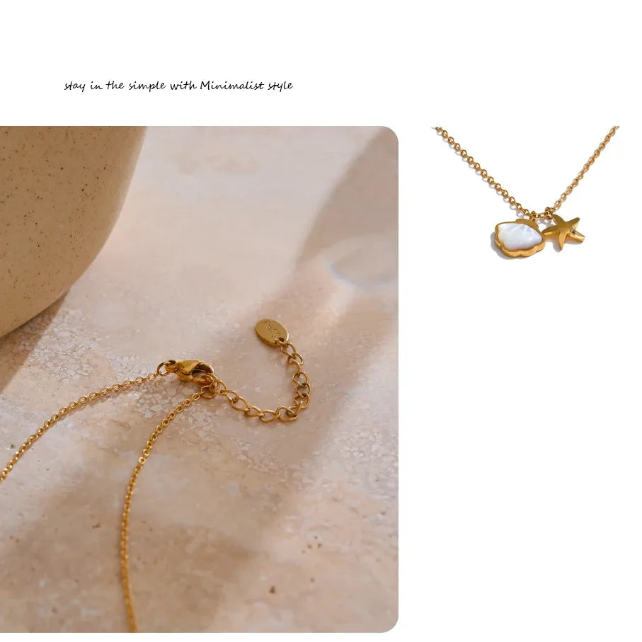 Natural Shell Starfish Pendant Necklace – Gold Plated