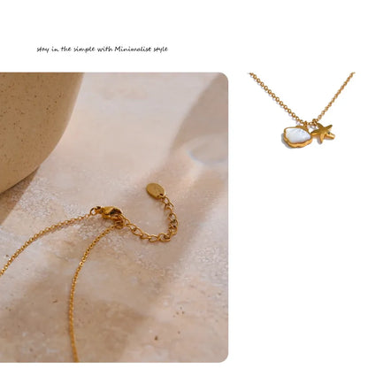 Natural Shell Starfish Pendant Necklace – Gold Plated
