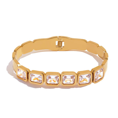 Green & White CZ Cuff Bracelet – 18K Gold Plated Waterproof Stainless Steel Jewellery