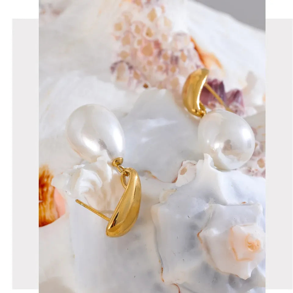 Pearl Drop Elegant Earrings Stylish Stainless Steel Versatile Daily Jewelry